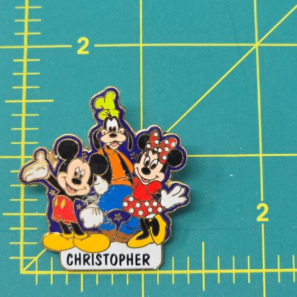 Vintage Disney Pin Mickey Goofy Minnie Personalized "Christopher" Badge - Picture 5 of 7